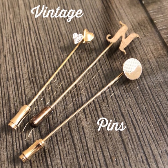Vintage Stick Pins “N” Initial, Double Heart & Circle - Ying & Yang Symbol? - Picture 1 of 12